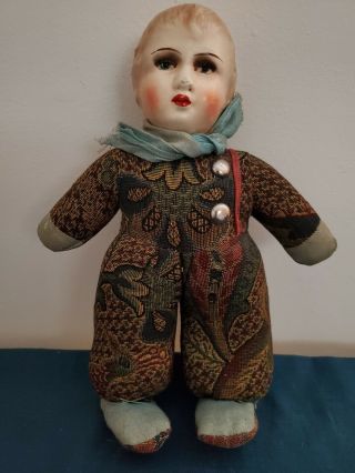 Vintage Unica Belgium Composition/cloth Baby Rattle Doll 10 "