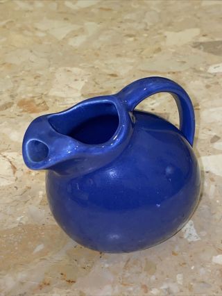 Old Vintage Small Blue Ball Jug Pitcher Creamer Hall Style Art Pottery Mcm 4”h