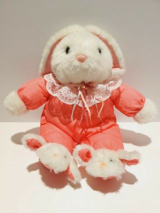 Vintage Dan Dee Intl Easter Bunny Rabbit Pink Nylon Stuffed Animal Plush 15 "