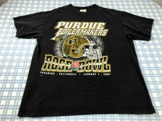 Vtg 2001 Purdue Boilermakers Rose Bowl Tour Champ T - Shirt Mens L/m Drew Brees