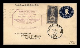 Dr Jim Stamps Cleveland Ohio First Flight Air Mail Route 20 Buffalo Us Cover
