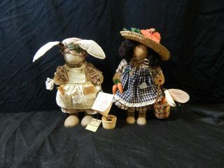 Lizzie High Handcrafted Wooden Dolls 2 Pc Lillian Pawtucket & Delia Valentine