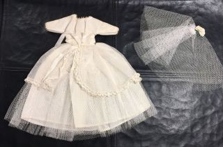 Vintage Barbie Clone Dress 3/4 Sleeve Wedding White Lace Long Gown Doll Clothes