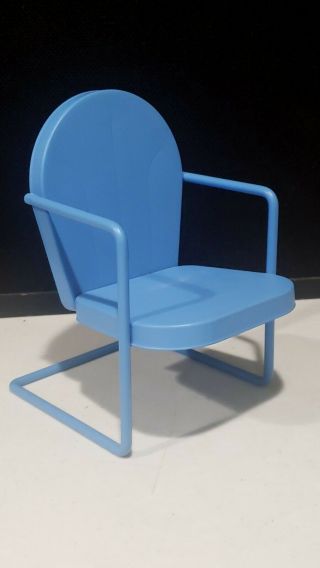 Vintage Doll Lawn Chair 7.  5 " Retro Blue Metal Clam Shell Mid Century Modern