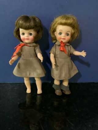 2 Vintage 1965 Effanbee 8” Brownie Dolls Girl Scout