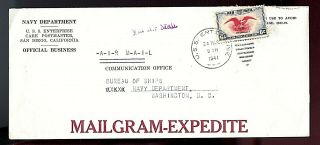 Uss Enterprise Cv - 6 - Mailgram - 1941