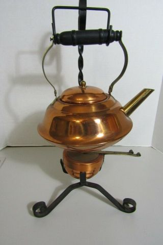 Vintage Coppercraft Guild Copper Tea Pot W/ Wrought Iron Stand & Warmer