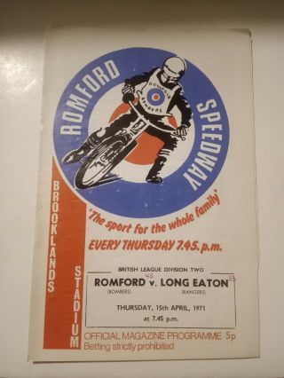 Vintage Speedway Programme Romford Bombers V Long Eaton 15th April 1971