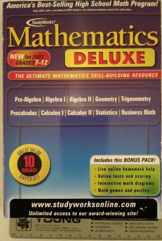 Mathematics Deluxe Grades 7 - 12 10 Subjects Vtg2003 Studyworks Cd For Windows Box