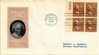 Dr Jim Stamps Us Martha Washington First Lady Fdc Cover Scott 805 Plate Block