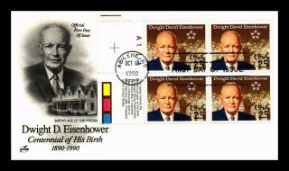 Dr Jim Stamps Us Dwight D Eisenhower 25c First Day Cover Plate Block Unsealed