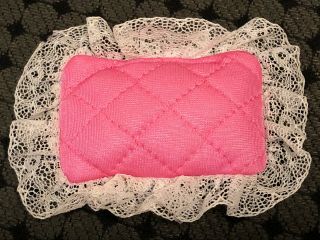 Vtg 1985 Mattel Barbie Pink Quilted Bed Pillow W/ White Lace Trim