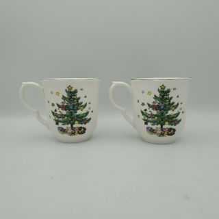 Nikko Happy Holidays Coffee Mug Set Of 2 Christmas Tree Presents Japan 10 Oz