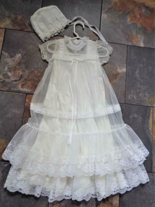 Vintage Baby Christening Dress & Bonnet Infant Gown