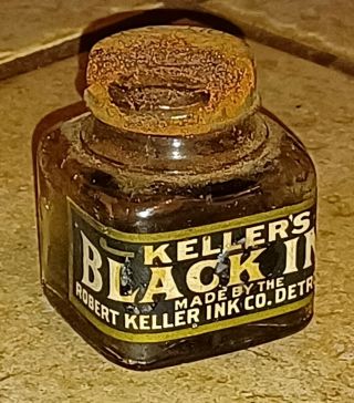 Vtg Old Ink Well Bottle Antique Glass Robert Keller Detroit Label Screw Top Lid