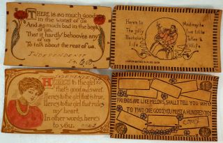 4 Antique Leather Postcards Love And Relationship Sayings 1907 2 With 1¢ Stamps