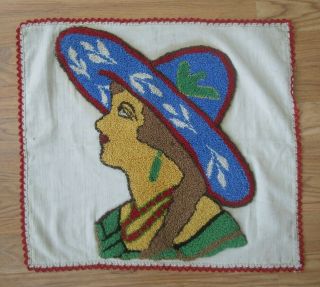 Antique/ Vintage Loop Stitch Embroidery Woman Portrait Ethnic Unique