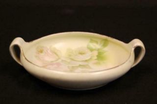 Royal Rudolstadt Prussia Hand Painted Two Handled Bowl Pink White Green Roses
