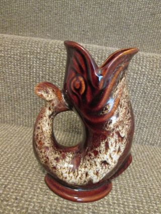 Vintage Gurgle Fish Jug Vase Mottled Brown Fosters Cornwall Pottery 7 3/4 " (h)