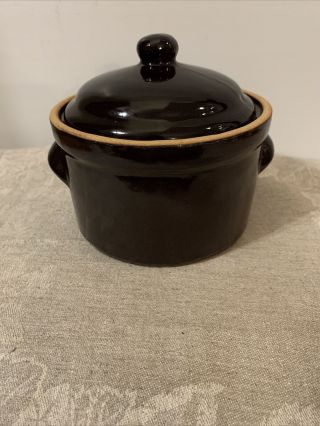 Stoneware Butter Crock With Lid And Side Handles Brown Made In Poland Heavy