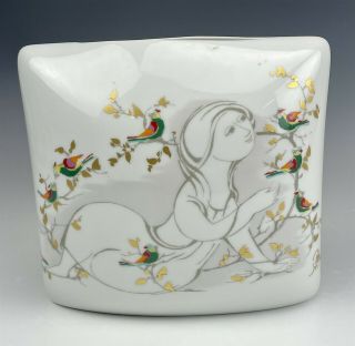 Rosenthal Germany Bjorn Wiinbland Mid Century Mcm Girl Bird Porcelain Vase Jdp