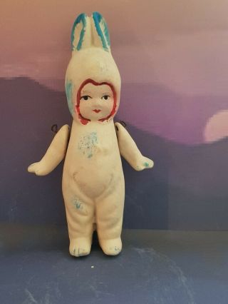 Cute Little Vintage Style Bisque Snow Baby Bunny Doll With Jointed Arms Pretty