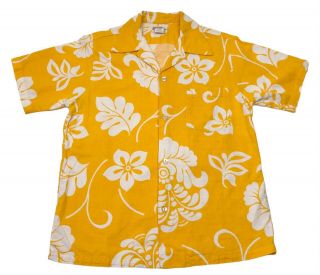Vintage Hukilau Cotton Barkcloth Bold Bright Floral Hawaiian Aloha Shirt Mens Xs