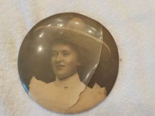 Vintage Antique Photo On Metal Victorian Lady With Hat
