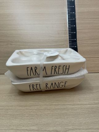 Rae Dunn Ll Set Of 2 Farm Fresh & Range Ceramic 6 Egg Holder Crate Tray