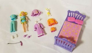Polly Pocket Pajama Jam Glow In Dark Fashions & Doll Bunny 2003 Mattel Euc