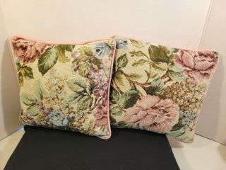 Vintage Tapestry Throw Pillows Pink Floral 10 " X11 " Square Set Of 2