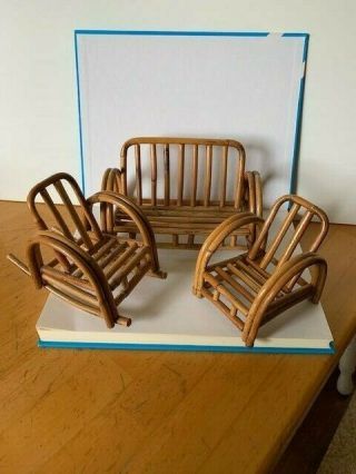 Vintage Miniature Doll Furniture Set Rattan Bamboo For Barbie Or Other Doll