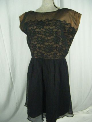 Carol Brent Vtg 50 - 60s Black Chiffon Lace Illusion Cap Sleeve Dress - Bust 43/m - L