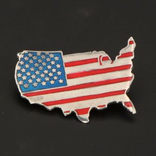 Vtg Sterling Silver - United States Of America Enamel God Bless Brooch Pin - 5g