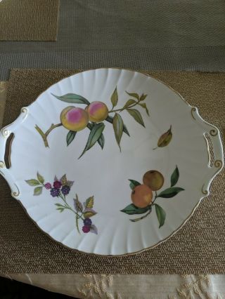 Royal Worcester Evesham Arden Gold Pierced Handle Cake Plate - Peaches & Berries