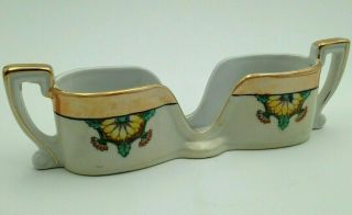 Antique Art Deco Noritake Eye Glass Spoon Holder Stack Peach Luster Floral