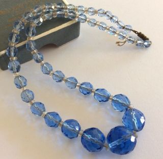 Vintage Art Deco Jewellery Striking Faceted Blue Glass Bead Elegant Necklace