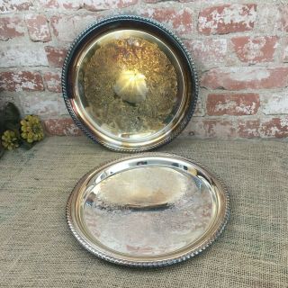 Vintage Wm Rogers Silver Plated Round Ornate Serving Platters Engraved