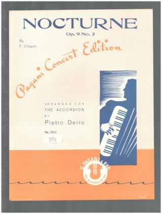 Nocturne Chopin (op 9,  No 2) 1934 Pietro Deiro Accordion Solo Sheet Music