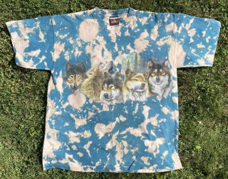 1992 90s Vintage Single Stitch Wolves Nature Acid Wash Tshirt Xl Extra Large