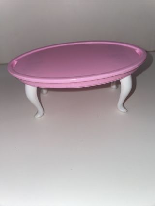 Vintage 1996 Mattel Barbie Dream House Furniture Pink & White Oval Coffee Table