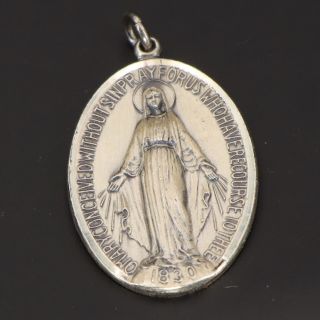 Vtg Sterling Silver - Signed Catholic Virgin Mary Religious Medal Pendant - 9g