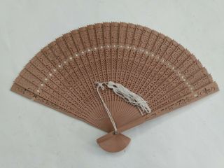 Vintage Chinese Asian Cut Bamboo Wood Folding Hand Fan W/ Box Scented