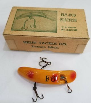 Vintage Fly Rod Flatfish F - 6 Lure Box To Near Paperwork