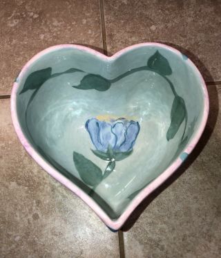 Lesal Ceramic Flowermotif Heart Shaped Bowl Hand Crafted By Lisa Lindberg Van.