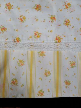 Vintage Wondercale By Springmaid Twin Flat Sheet Yellow White Stripe Floral Usa