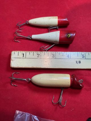3 Vintage Wood Wooden Fishing Lures Red / White,