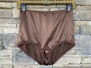 Vintage Vassarette Xl Nylon Brown High Waist Bikini Panties Underwear Shapewear