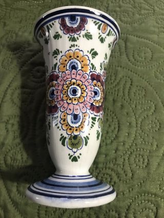 4th Of July Delft Polychrome Handpainted Floral Vase 5 3/4 " Made In Holland