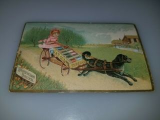 Antique Victorian Trade Card J P Coats Thread Dog Pulling Girl On Wagon